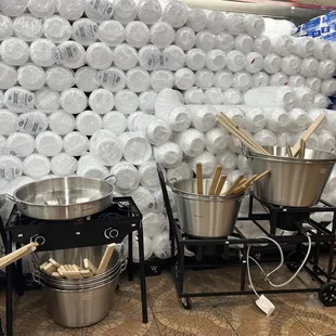 pots and pans on a cart