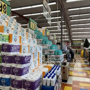 a large display of toilet paper