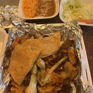 Mexica plate. Steak, shrimp, chicken, enchiladas, veggies, rice, beans, tortillas. All so good!