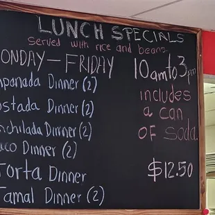 Lunch special menu Jan 2024