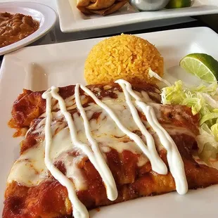 Enchiladas platter with red sauce
