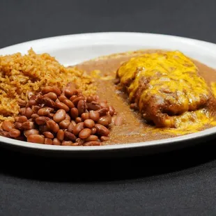 Delicious fresh burrito with rice and beans.