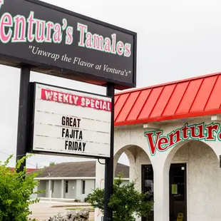 Ventura&apos;s Tamales sign and store front.