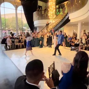 Bride and groom's entrance where I actually made the ping pong ball into the solo cup. EVERYONE was surprised!
