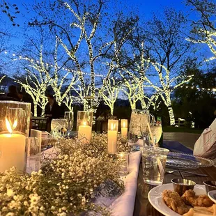 Evening dinner setting and lighting.