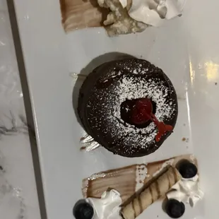 Molten lava cake. Dark chocolate taste. Yum!