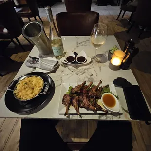 Lamb, macaroni and cheese, a1 and Ruffion Moscato Dasti
