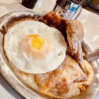 1. Pork Cutlet, Chicken Wing, Fried Egg with Red & White Sauce
