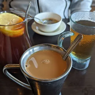 Lemon ice tea, hot milk tea  (hong kong style - my fav kind), house tea (complimentary) and egg drop soup (also complimentary)