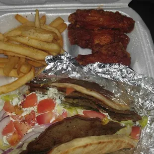 Yum! Gyro, fries and wings! =)