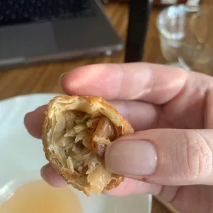 Egg roll with uncleaned shrimp.