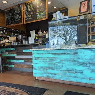 Coffee menu and pastry display