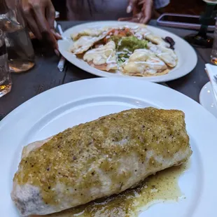 Veggie burrito and nachos