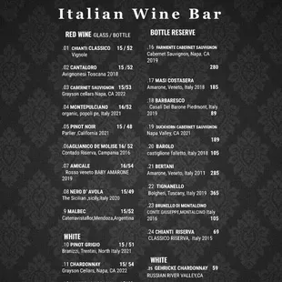 Wine menu