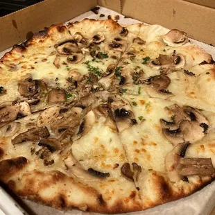 Medium fresh mushroom pizza.