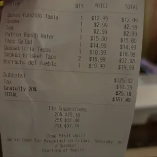 20% gratuity automatically added because we were 5 people