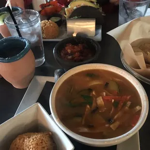 Desert cactus soup, blue corn fish tacos