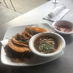 Birria Tacos with dipping sauce