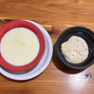 The good, proper queso, and the white salsa dip that is often misnamed by unobservant patrons