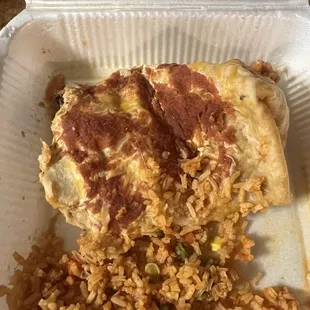 Half of the chimichanga. Pretty darn big!