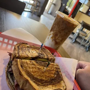 a sandwich and a drink