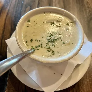 A cup of Shrimp &amp; Asparagus Soup