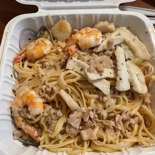 Tiny scallops and shrimp in Seafood Combination