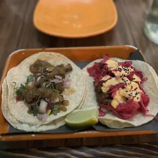 Carne Asada Taco and Korean Beef Taco