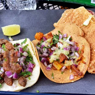 Ahi Tuna Taco, AlPastor Taco, Carne Asada Taco