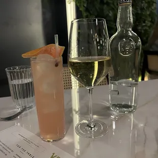 Grapefruit gin cocktail and French wine perfect addition