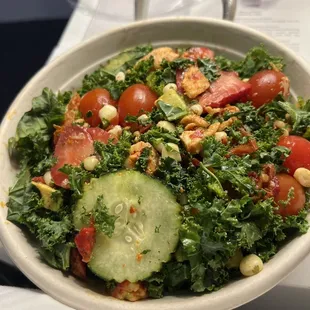 Custom salad with sesame sriracha sauce