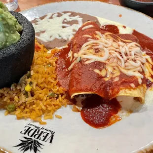Bean and cheese enchiladas with side of guacamole