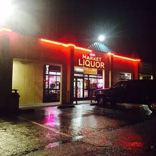  the outside of a liquor store