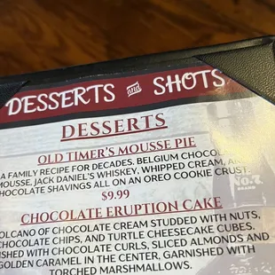 Dessert menu... Mousse pie