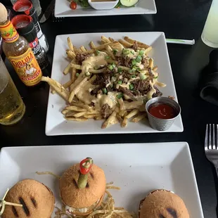 Meatball and Kobe Sliders. Loaded fries