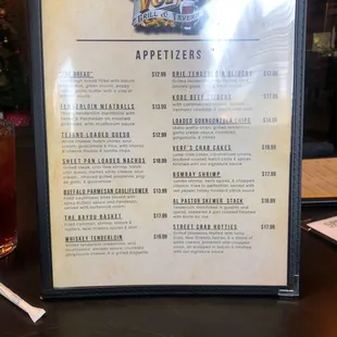 Appetizer menu