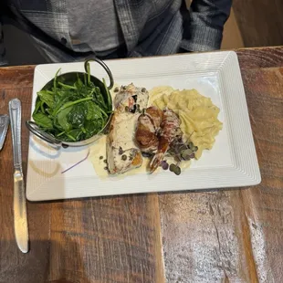 Sea Bass w/ bacon wrapped shrimp