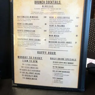 Cocktail menu