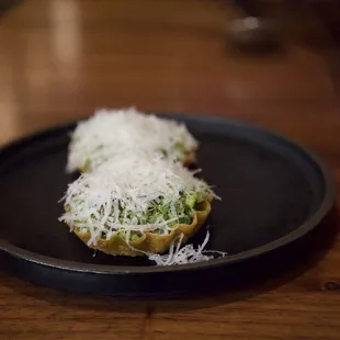 Peas, pecorino, pistachio, first course Excellent!