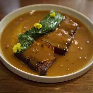 Pork belly, mustard, dandelion, course 3 Prefer the crab to this, surprisingly.