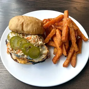 Jerk Chicken Sandwich with Sweet Potato Fries - Mmm!