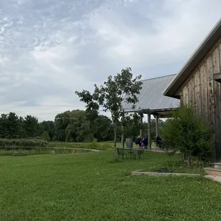 Side of the building with outdoor seating