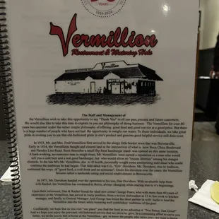 the menu for the restaurant