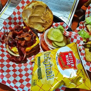 Holy WOWED the YumYum Burger Half Pound topped with Cheese Bacon n Peanut Butter Omg so Wonderful