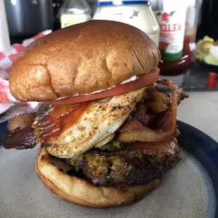 Cheese bacon burger... added a duck egg