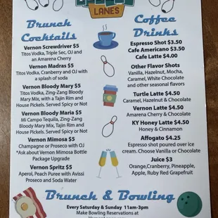 Menu for cocktails and coffee.