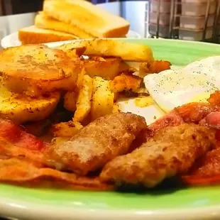 $6.49 Sunrise special: Sausage, bacon, eggs, potatoes &amp; toast.
