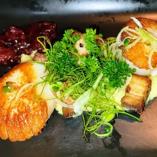 Seared Scallops atop Polenta