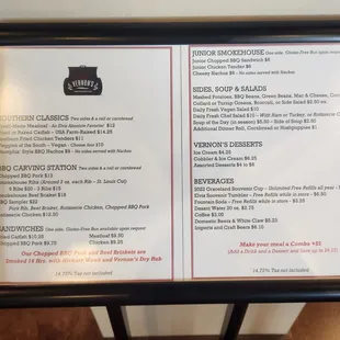 the menu of the restaurant