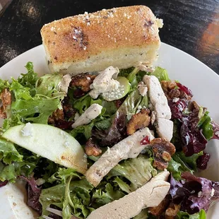 Apple walnut salad with homemade Famous Garlic Bread